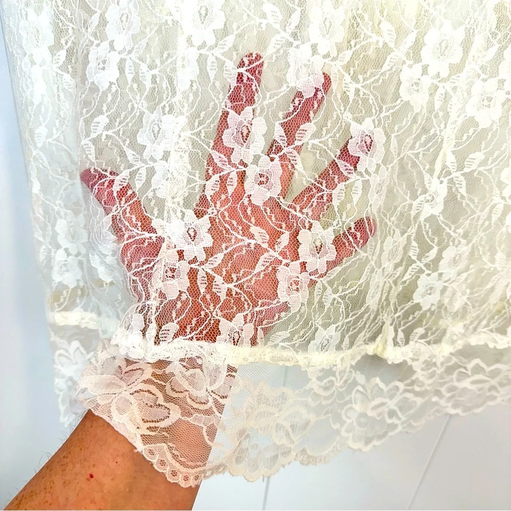 Claudia Richard Sheer Lace Fitted Button Front Short Sleeve Top Women’s Size L - Picture 6 of 9